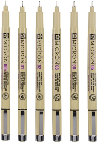 Fineliner Sakura Pigma Micron set à 6 schrijfbreedtes zwart-1