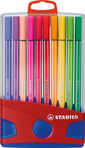 Viltstift STABILO Pen 68/20 ColorParade in rood/blauw etui M ass 20st