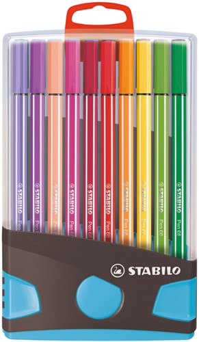 Viltstift  STABILO Pen 68/20 ColorParade in antr/turq etui M ass 20st