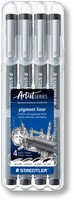 Fineliner Staedtler Pigment 308 zwart set 4 stuks