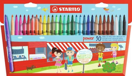 Viltstift STABILO power 280/30 assorti etui à 30 stuks