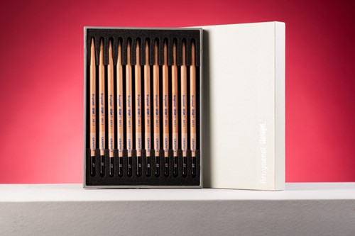 Grafietpotlood Bruynzeel Design met luxe bewaardoos set à 12 hardheden grijs-1