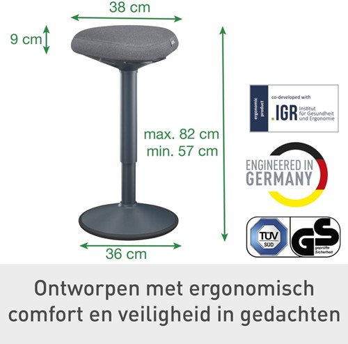 Actieve zit-stakruk Leitz Ergo met gasveer 57-82cm zwart-6