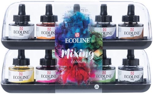 Inkt Talens Ecoline met pipet additional set à 10 ass