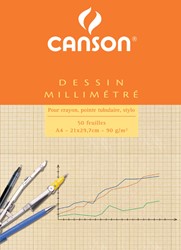 Millimeterpapier Canson bruingeel bedrukt 50vel 90gr A4 wit
