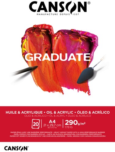 Schilderpapier Canson Graduate Oil & Acrylic 20vel 290gr A4 natuurlijk wit