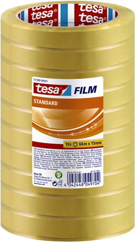 Plakband tesafilm® standaard 66mx15mm transparant 10 rollen