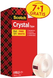 Plakband Scotch Crystal 600 19mmx33m transparant 7+1 gratis