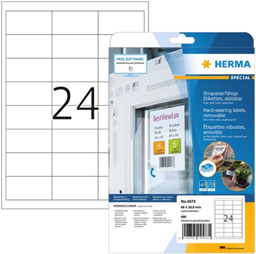 Etiket HERMA 4573 66x33.8mm folie wit 480 stuks