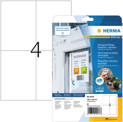 Etiket HERMA 4576 105x148mm folie wit 80 etiketten