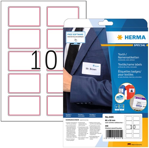 Naambadge etiket HERMA 4405 80X50mm wit rood 200 etiketten
