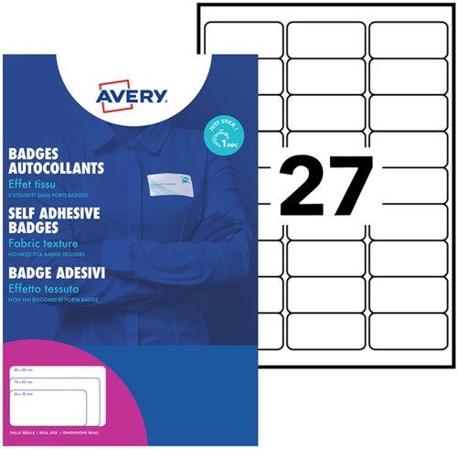 Naambadge etiket Avery L4784-20 63.5x29.6mm zk 540stuks