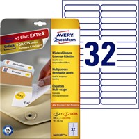 Etiket Avery L6031REV-25 96x16.9mm afneembaar wit 800 stuks