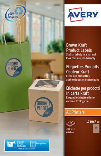 Etiket Avery L7106-20 60mm bruin 240 etiketten