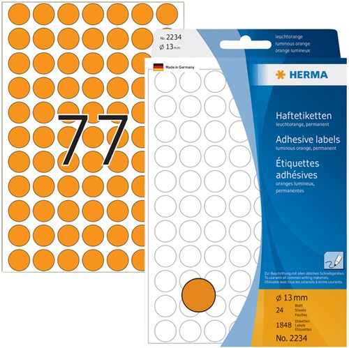 Etiket HERMA 2234 rond 13mm fluor oranje 1848 stuks-2