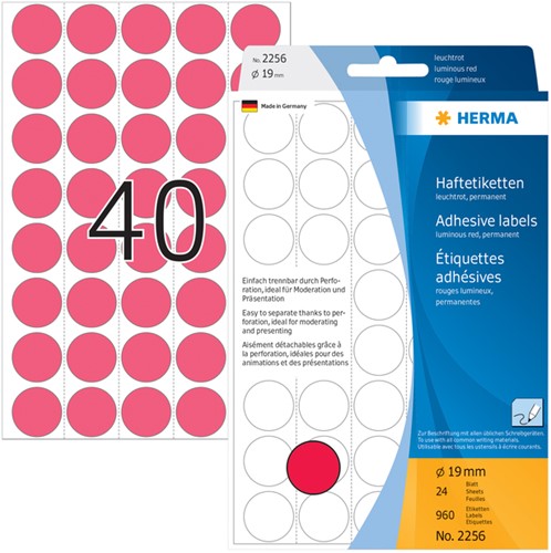 Etiket HERMA 2256 rond 19mm fluor rood 960 stuks-2