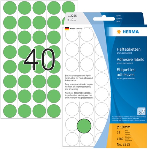 Etiket HERMA 2255 rond 19mm groen 1280 stuks-2