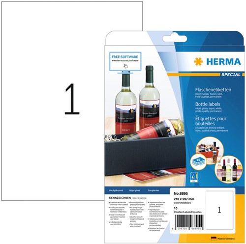Etiket HERMA 8895 210x297mm A4 glossy wit 10 stuks