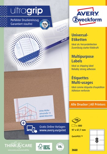 Etiket Avery Zweckform 3660 97x67.7mm wit 800stuks
