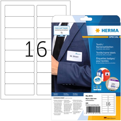 Naambadge etiket HERMA 4515 88.9x33.8mm wit 320 stuks