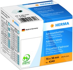 Etiket HERMA adres 4340 70x38mm op rol wit 250 stuks