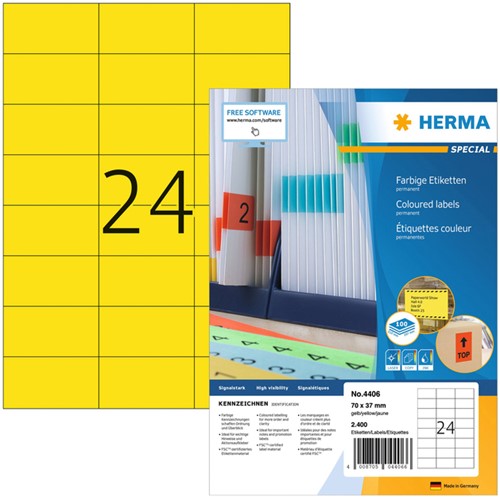 Etiket HERMA 4406 70x37mm geel 2400 etiketten
