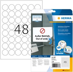 Etiket HERMA 4387 30mm verwijderbaar wit 1200 stuks