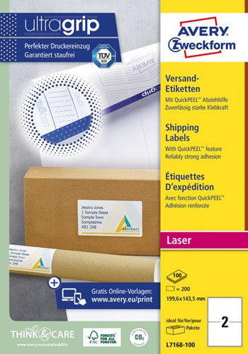 Etiket Avery L7168-100 199.6x143.5mm wit 200 stuks