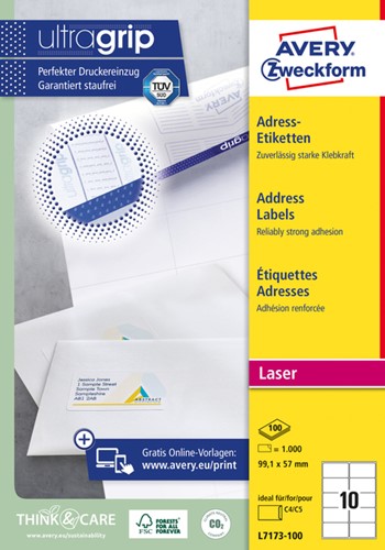 Etiket Avery L7173-100 99.1x57mm wit 1000 stuks