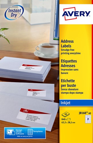 Etiket Avery J8160-40 63.5x38.1mm wit 840 etiketten