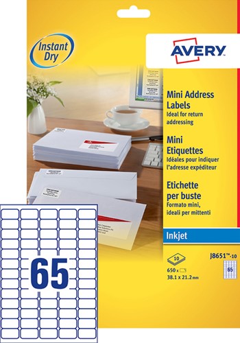 Etiket Avery J8651-10 38.1x21.2mm wit 650 stuks