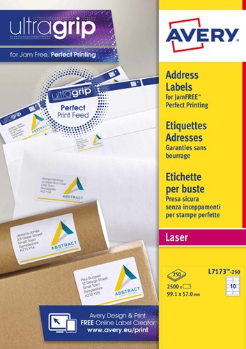 Etiket Avery L7173-250 99.1x57mm wit 2500 stuks