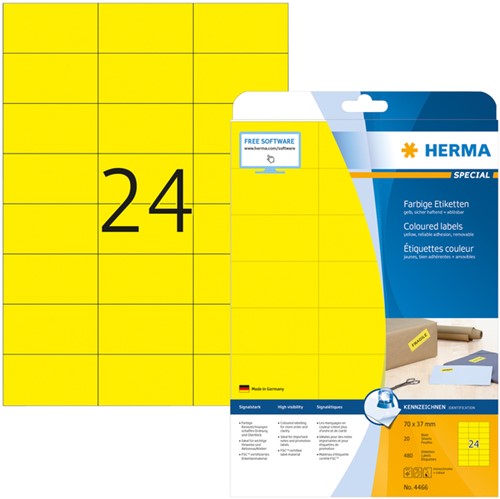 Etiket HERMA 4466 70x37mm verwijderbaar geel 480 stuks