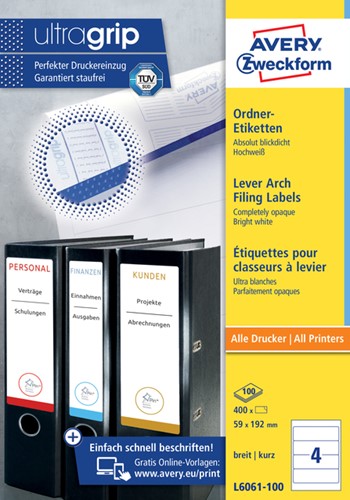 Rugetiket Avery breed 59x192mm zelfklevend wit 100 vel