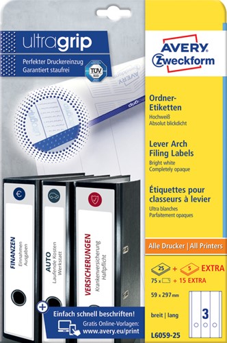 Rugetiket Avery breed/lang 59x297mm zelfklevend wit