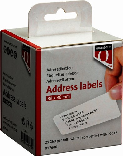 Labeletiket Quantore 99012 36x89mm adres wit 2 rollen-1