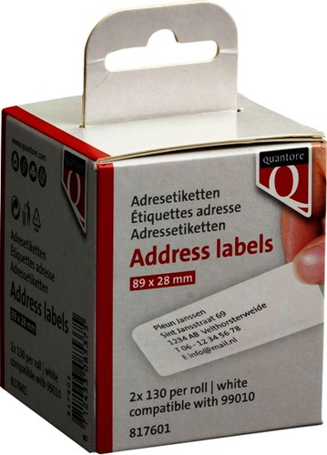 Labeletiket Quantore 99010 28x89mm adres wit 2 rollen-1