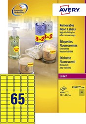 Etiket Avery L7651Y-100 38.1x21.2mm neon geel 6500 etiketten