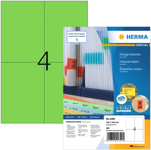Etiket HERMA 4399 105x148mm A6 groen 400 stuks