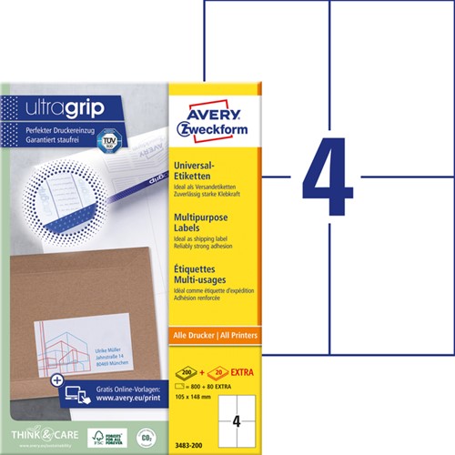 Etiket Avery 3483-200 105x148mm A6 wit 800 stuks-2