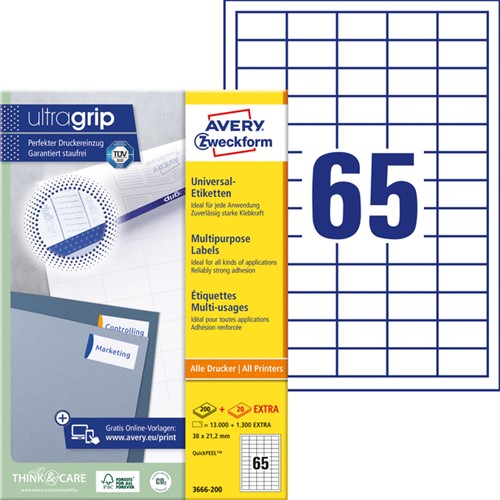 Etiket Avery Zweckform 3666-200 38x21.2mm wit 13000stuks-2