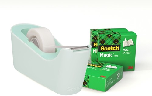 Plakbandhouder Scotch C18 mint + 4 rollen magic tape 19mmx33m