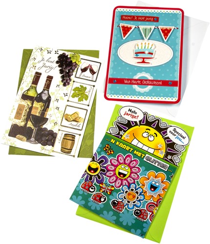 Wenskaart Paperclip verjaardag navulset à 12 stuks