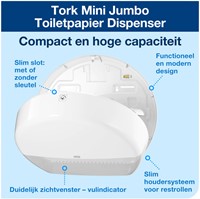 Toiletpapierdispenser Tork T2 Elevation jumbo klein wit 555000-2