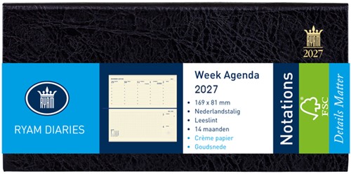 Agenda 2027 Ryam Notations Mundior 7dagen/2pagina's landscape zwart