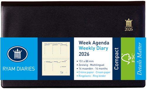 Agenda 2026 Ryam Compact Suprema 7dagen/2pagina's ringplastic zwart