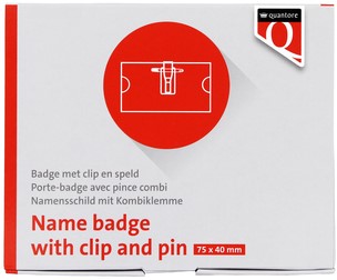 Badge Quantore met clip en speld 40x75mm