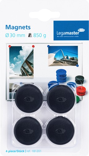 Magneet Legamaster 30mm 850gr zwart 4 stuks