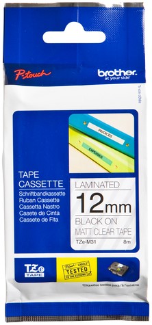 Labeltape Brother P-touch TZe-M31 mat 12mm zwart op transparant