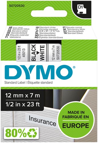 Labeltape Dymo LabelManager D1 polyester 12mmx7m zwart op wit
